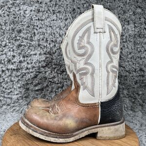 Vintage Cowboy Western Boots Men's 8 Leather Two Tone Stitched Distressed